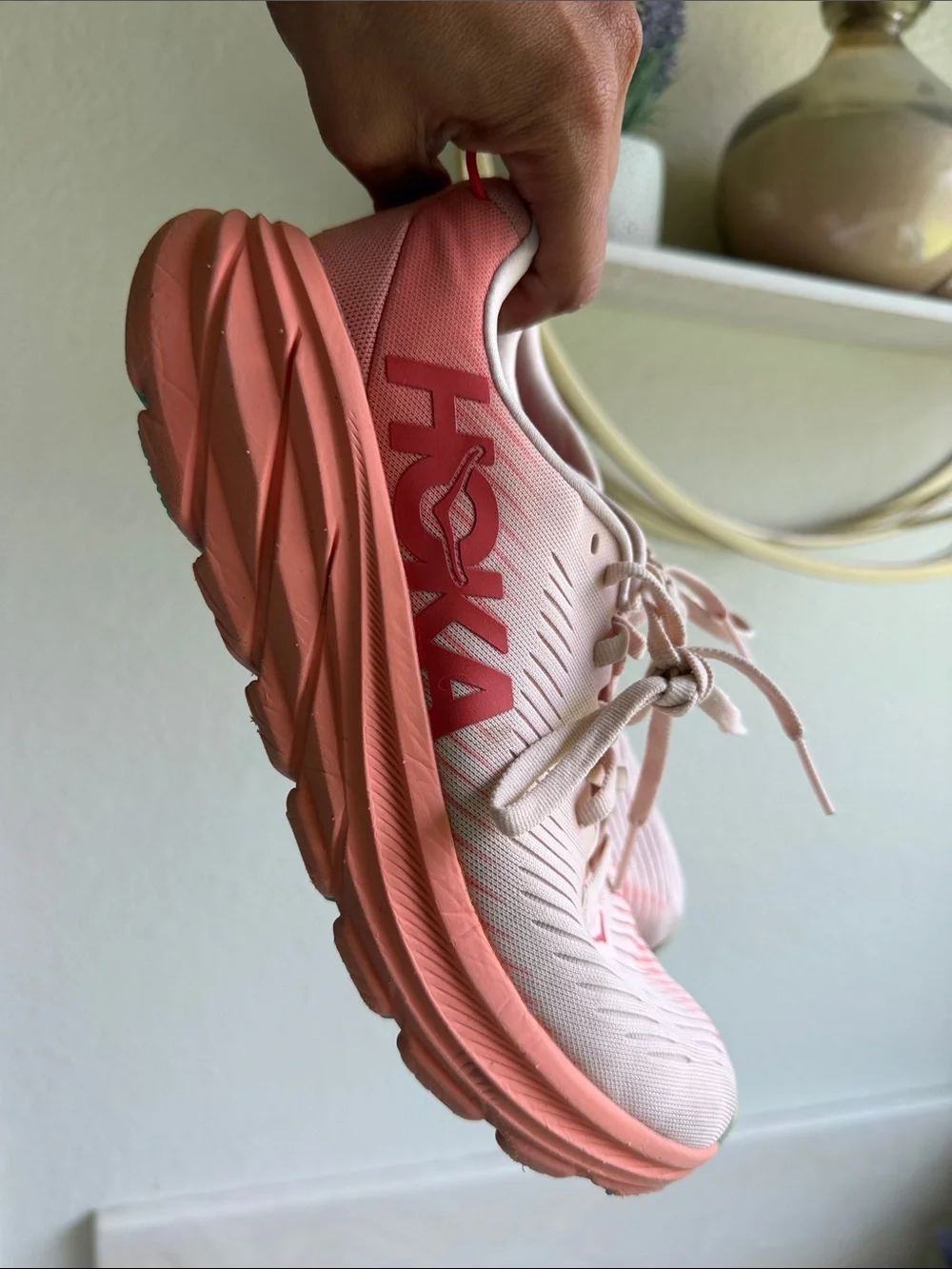 Hoka Rincon 3 Women’s Pink Coral Lace-Up Running Shoes - Picture 2 of 5